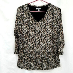 Croft & Barrow Womens Multi Color Pullover Blouse XL Black Tan 3/4 Sleeves Lined